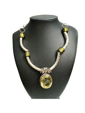 Necklace Jewelry Statement 23 Green Chunky Artisanal Marked 925 Hammered Silver